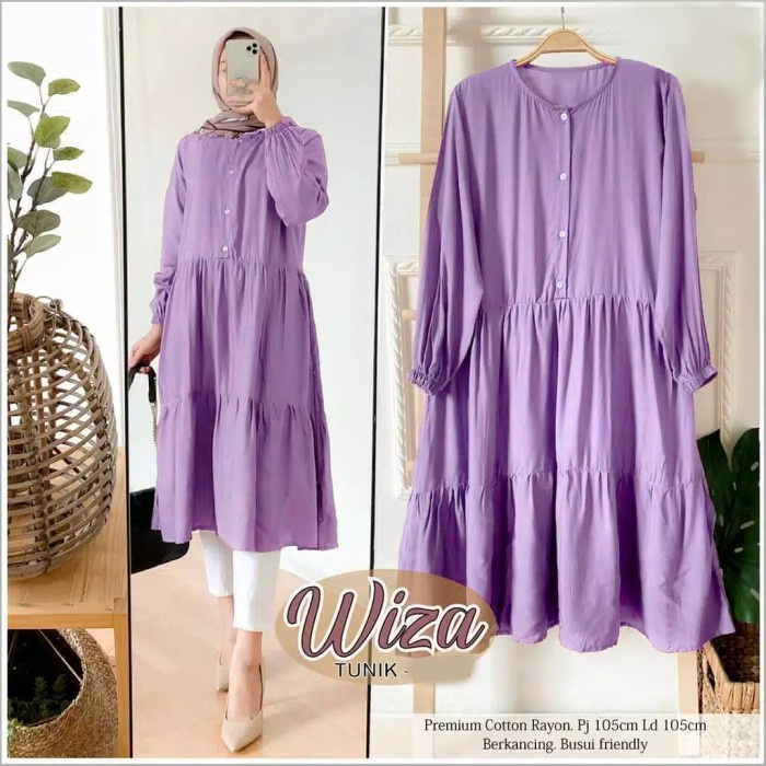 Tunik Terbaru midi wiza jumbo pakaian wanita midi dress FIX 42 lilac L F3G5 Best Seller Kemeja Tunik