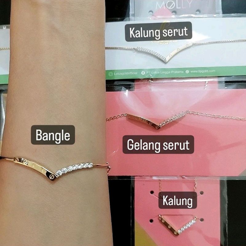 Gelang serut, gelang bangle, kalung serut, kalung cartierr variasi mata UBS Lotus kadar 8K 375