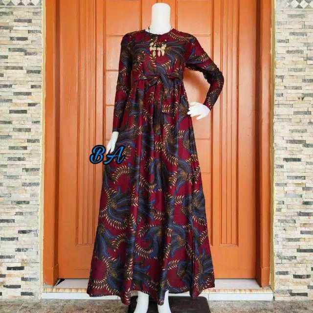 Ms Gamis Batik Sriwedari Maxi Jumbo Bumil/busui Katun Sogan Allsize Ld 104 Dan 120.