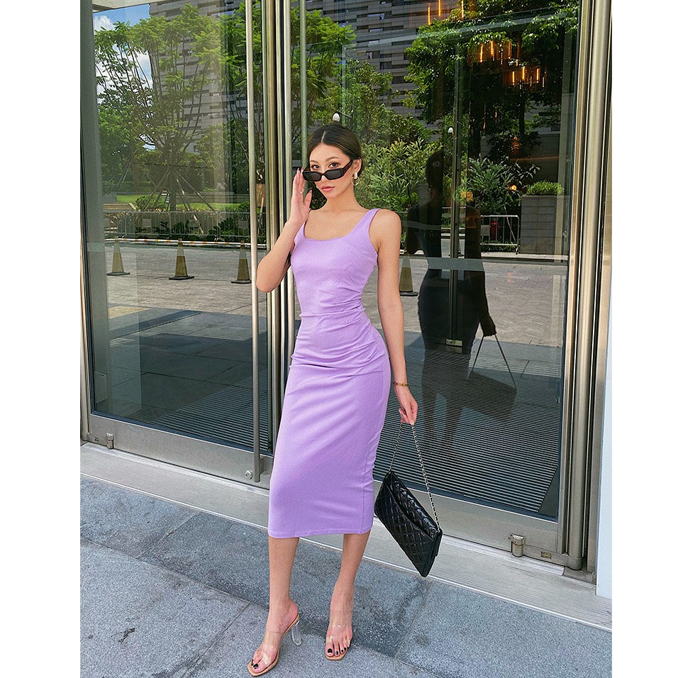 【Vanessa】Solid Ruched Cami Bodycon Dress C260