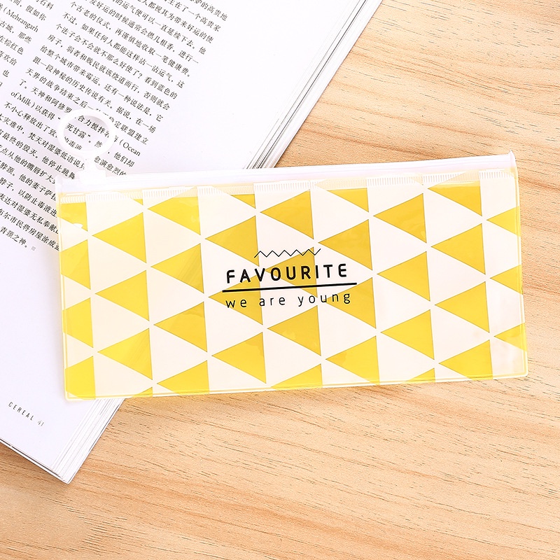 Tempat Pensil Pulpen Transparan Ziplock Karakter Serbaguna Alat tulis make up-FAVOUR KUNING
