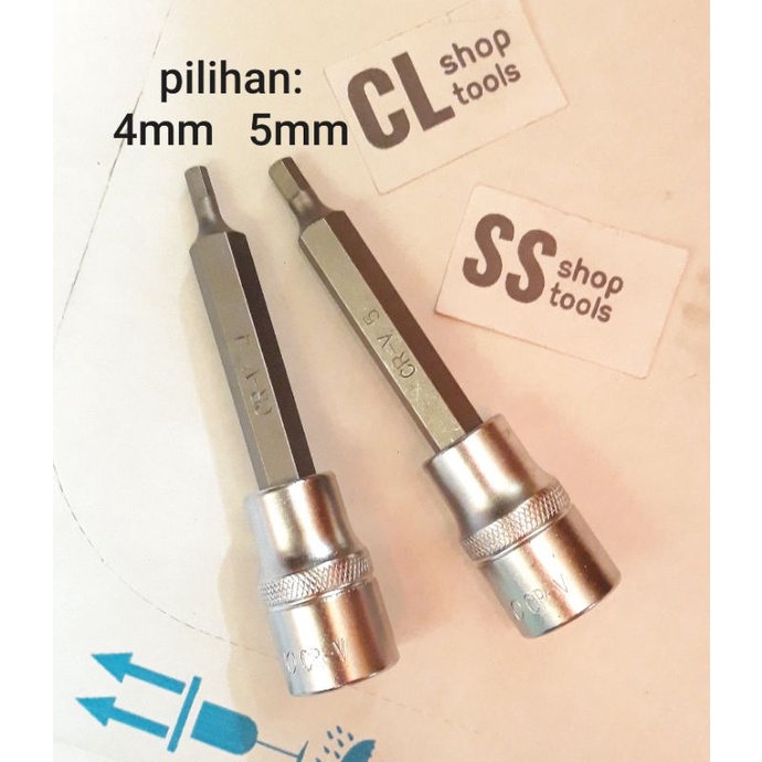 MATA SOCK OBENG KETOK HEX BIT 4mm 5mm 1/2" kunci L biasa hexagon sok panjang shock