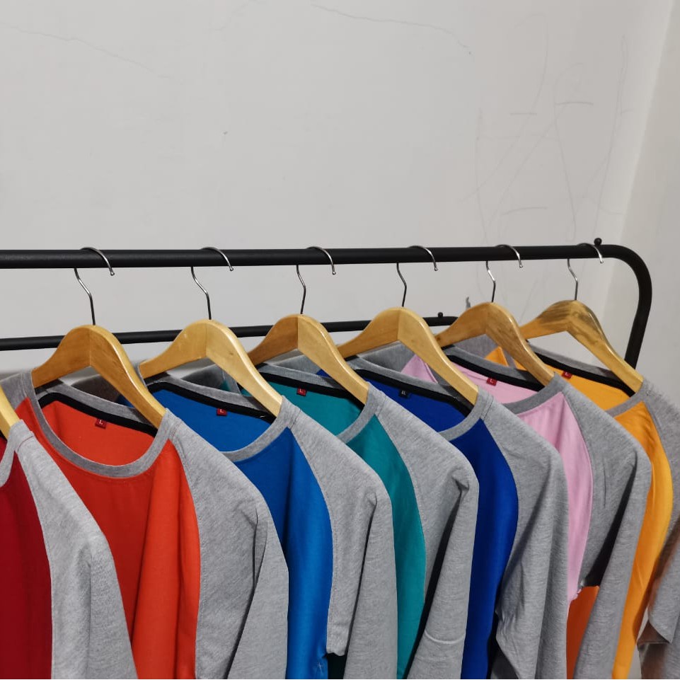 Kaos polos - Kaos reglan warna kombinasi lengan 34 misty