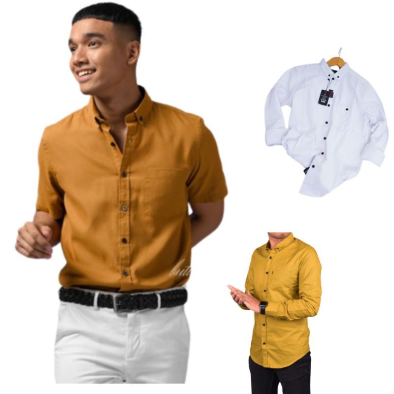 HEM pria KUNING MUSTARD /KEMEJA KUNING KUNYIT/kemeja polos lengan panjang KANTOR DAN CASUAL