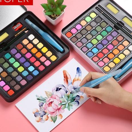 

HeH, TOPER Watercolor Set 48 Warna Solid Free Kuas dan Kertas Gambar Metal Tin Case/Cat Air Padat Set/Water Color Set ||Stok Banyak