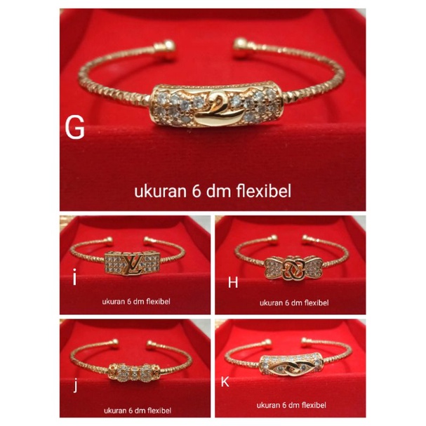 NJ879. Gelang xuping wanita dewasa lapis emas dgn mata zircon ukuran 6 dm flexibel