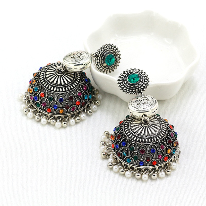 SIY  Vintage Ethnic Women's Round Silver Color Earrings Indian Tibetan Jewelry Tribe Bohemia Boho Bell Tassel Earrings