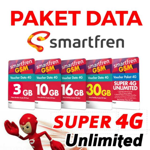Voucher Internet Smartfren 4G LTE, Kuota 10GB / 16GB / 30GB / 60GB / Unlimited.