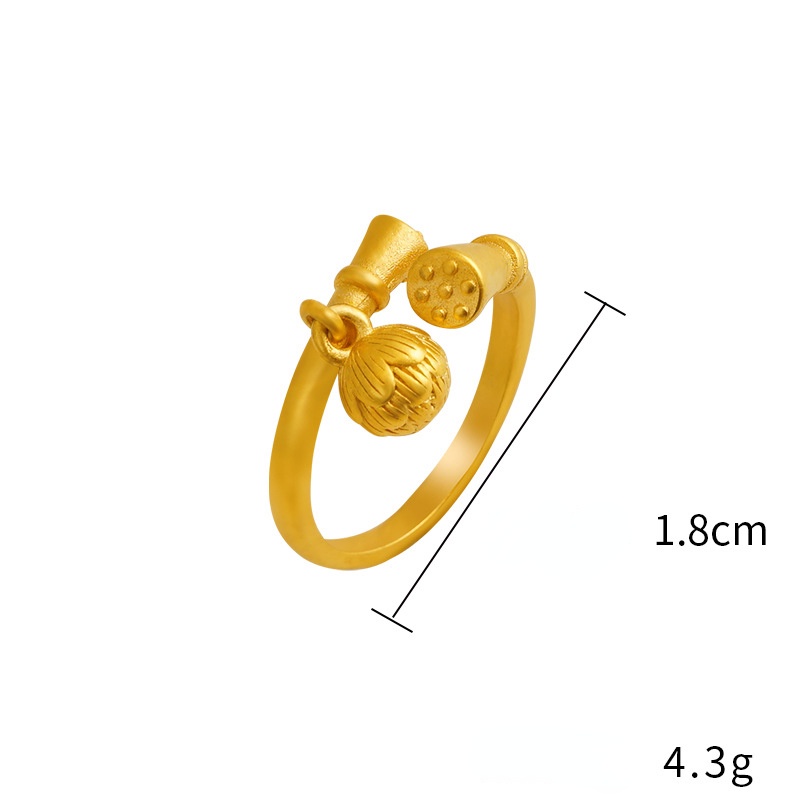 Goldkingdom Perhiasan Fashion Emas Asli Kadar 375 Bangkok Aksesoris Ready Stock Lotus woman two life huan adjustable ring retro Kepribadian