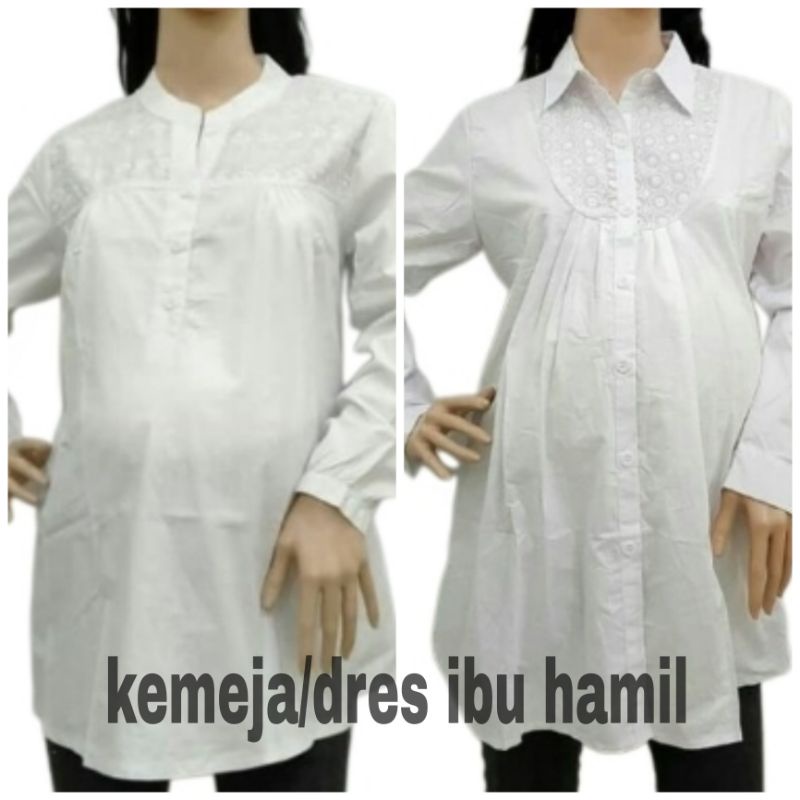 kemeja ibu hamil warna putih/baju ibu hamil warna putih/dres hamil warna putih/baju hamil kerja warna putih