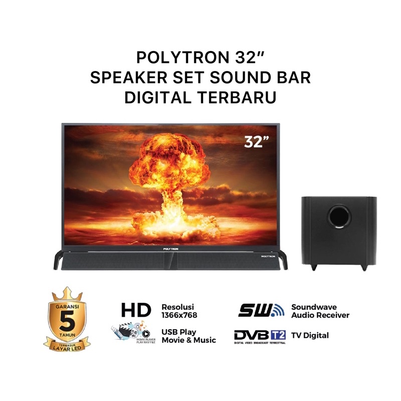 TV LED POLYTRON 32" Inch SOUND BAR DIGITAL