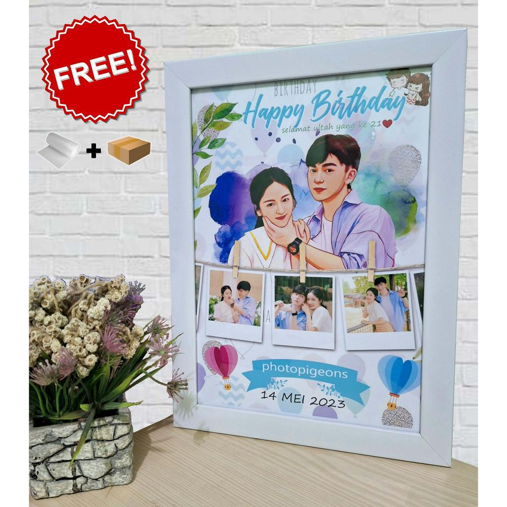 [UKURAN A4]  1 hari jadi !! KADO FOTO ULANG TAHUN, WISUDA PREMIUM SILKY 260 GSM BINGKAI KACA-POLAROID GIFT