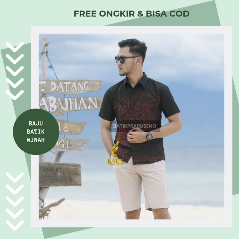 Motif Prabanggana Lengan Pendek Kemeja Batik Pria Slimfit Katun Printing Hem Baju Seragam Kantor Mod