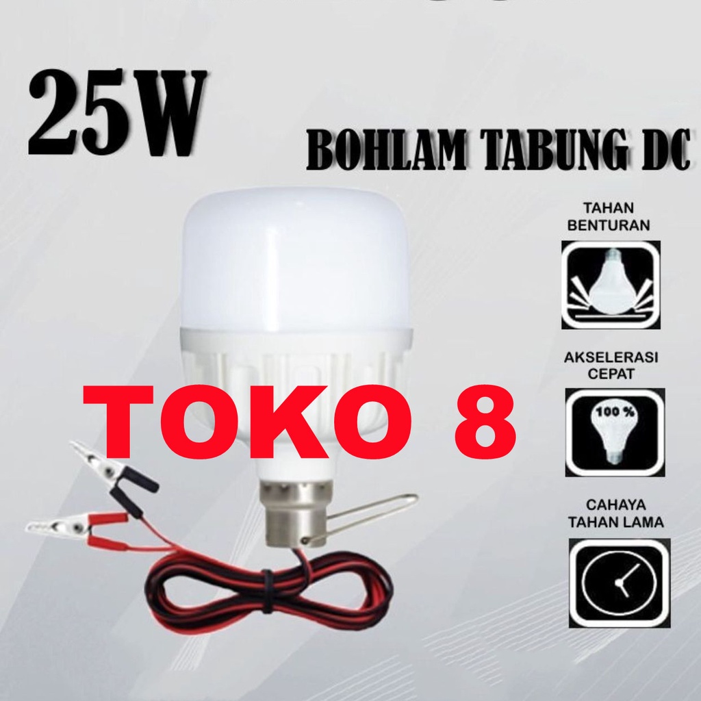Lampu LED DC 20 watt Aki Solar Cell Panel Surya DC 12V Kabel Capit Bohlam Accu Emergency