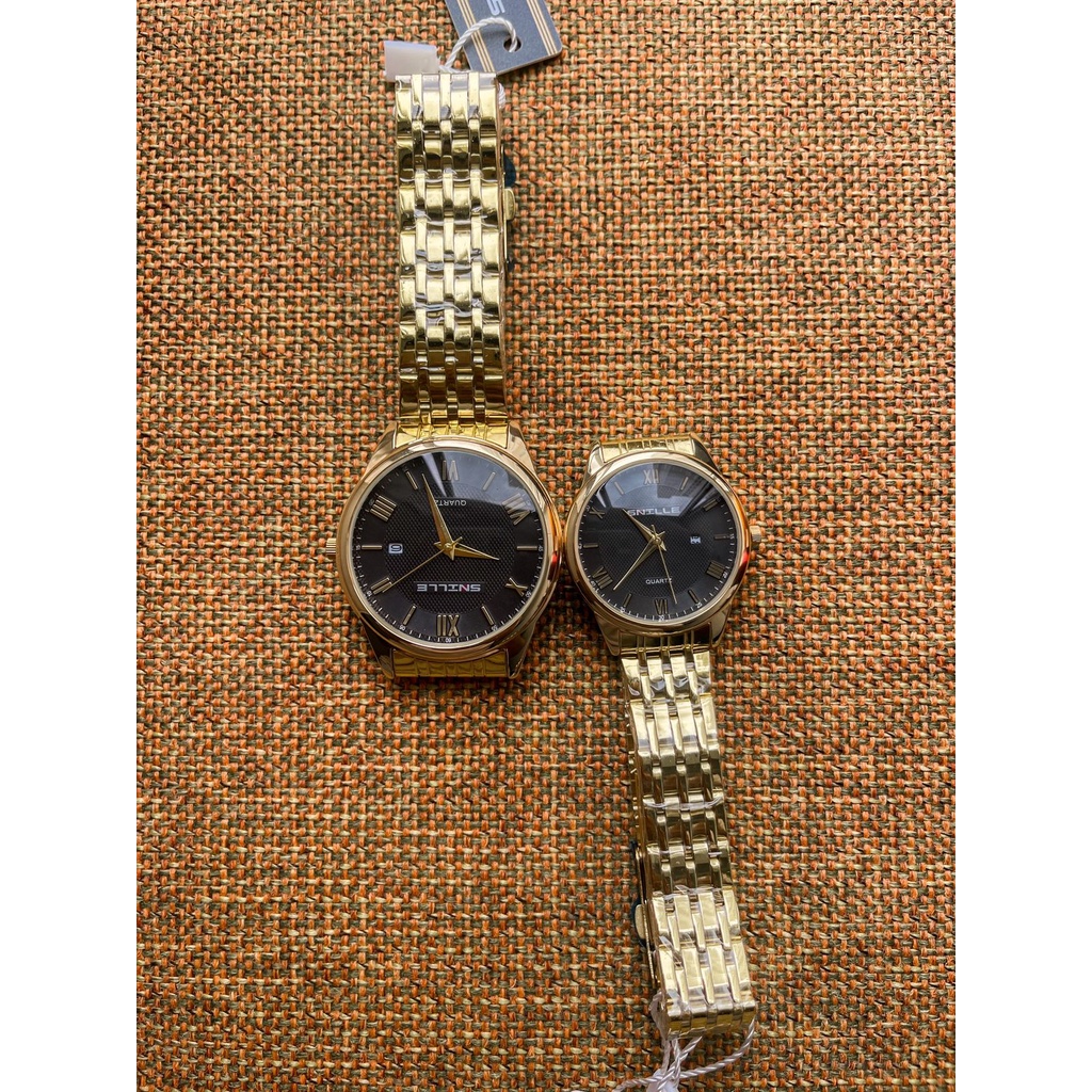 Jam tangan couple pria wanita SNILLe stainless gold gratis gelang dan kalung (dhon store)