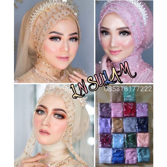 Slayer pengantin payet DIAMOND PELANGI veil Hijab instan jilbab kerudung telekung berkualitas Batu resin pelangi premium mutiara berkualitas anti luntur anti bladus panjang samping 150 cm mewah terbaru bride gaun wedding selendang pengantin veile fashion