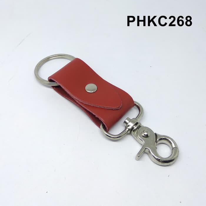 Gantungan kunci kulit sapi asli warna merah leather keychain - PHKC268