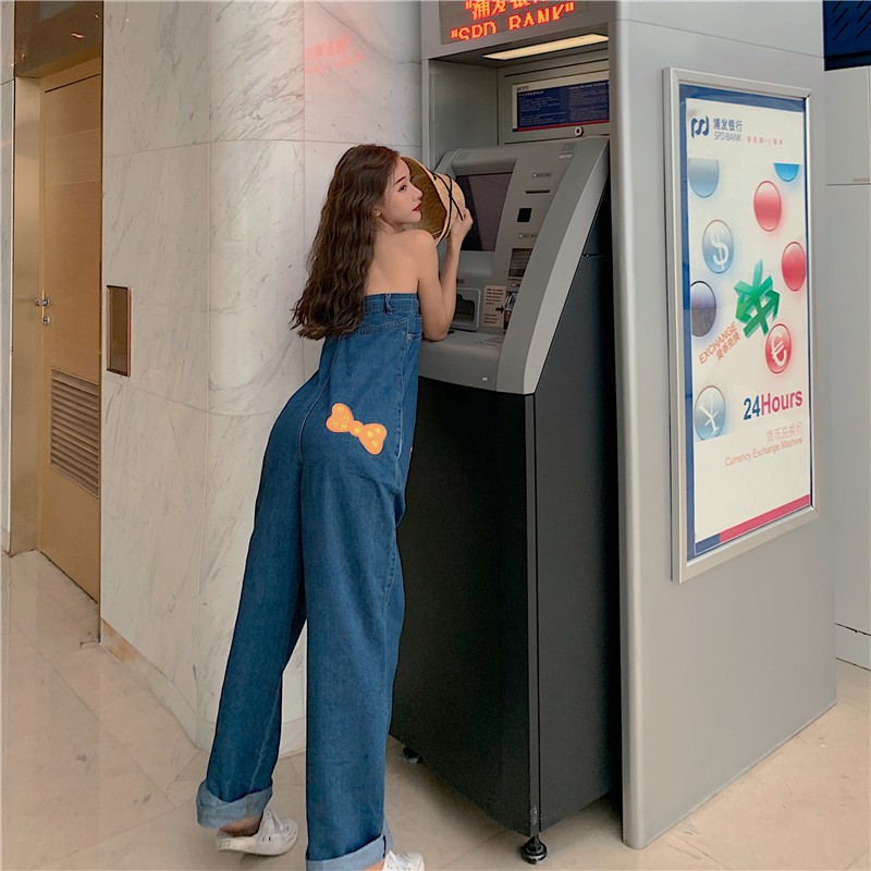 tube thin jeans jumpsuit