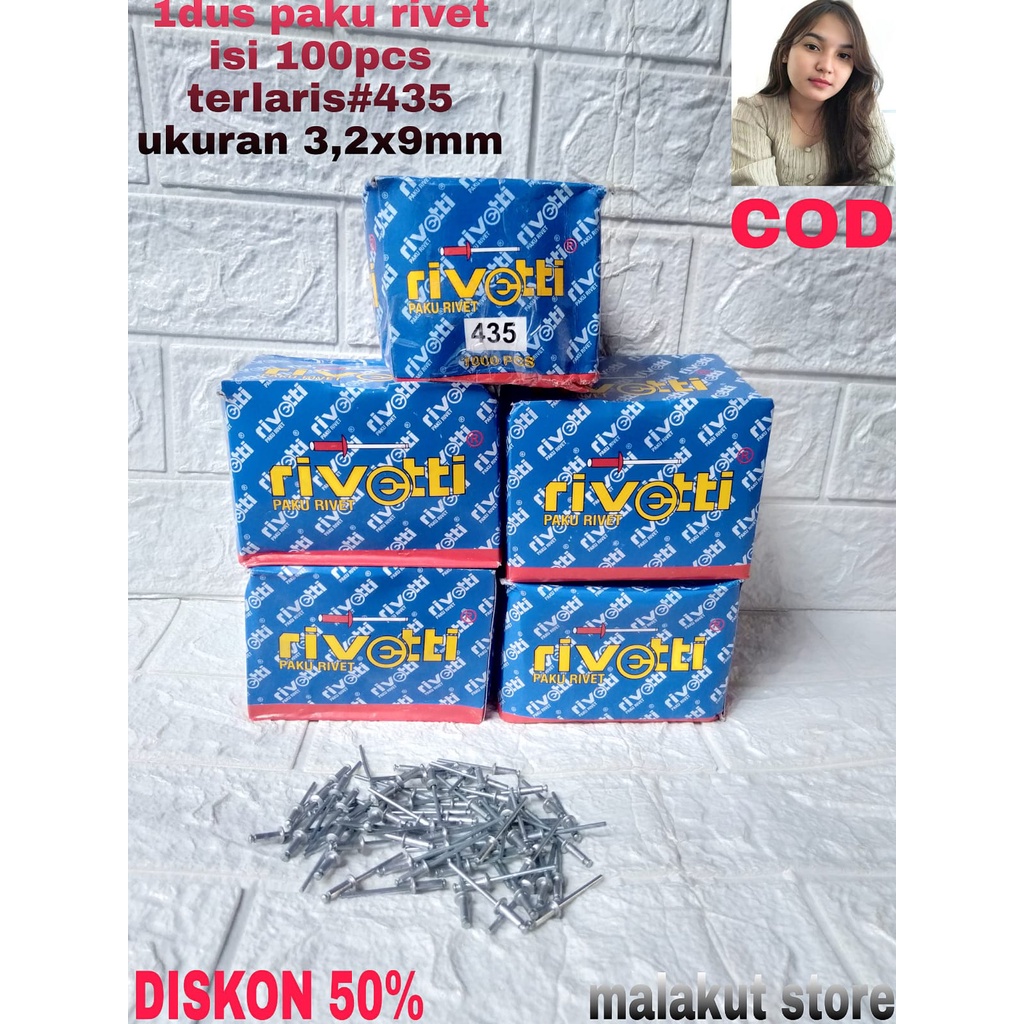 Paku Rivet isi 1000pcs 435 Ripet Tembak 3.2 mm x 9.5 mm - 100 pcs PAKU RIVET 435 X 9.5 MM 435 BLIND 