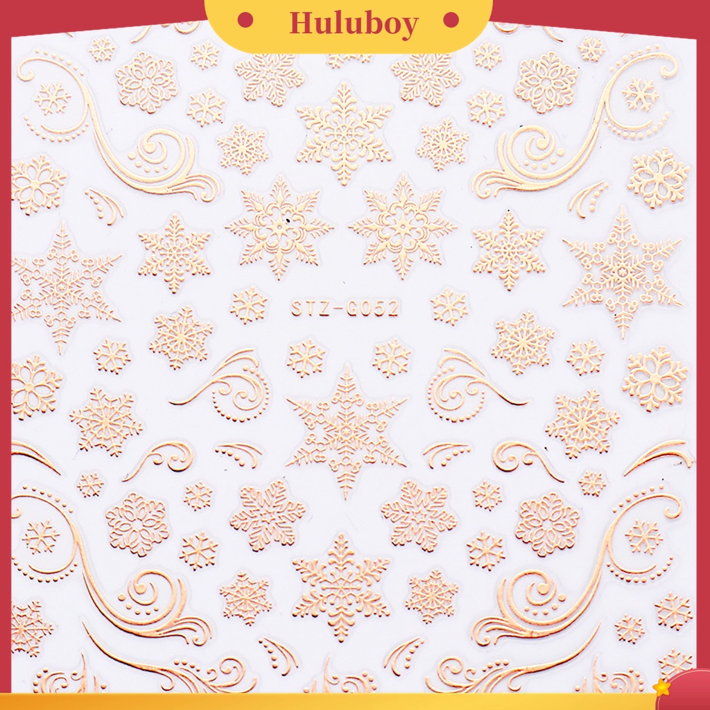 Huluboy Huluboy♡ 3pcs Stiker Kuku Motif Snowflake / Rusa Natal Warna Rose Gold Untuk Dekorasi Manicure