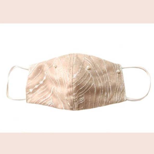 Masker kain brokat / lace mask/ masker pesta + filterslot - nude putih