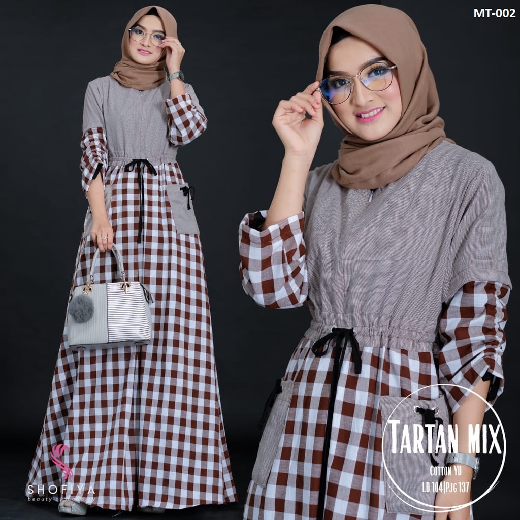 GAMIS SYARI MOTIF TARTAN MIX MAXI DRESS BAJU GAMIS WANITA