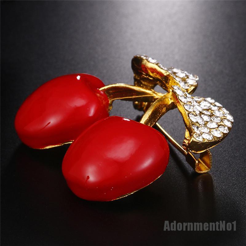 (Adornmentno1) Bros Pin Enamel Ceri Merah Hias Kristal Berlian Imitasi Untuk Wanita