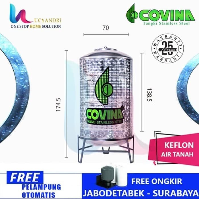 Jual Tangki Air Stainless Steel Covina CT-500 KEFLON Toren Tandon Murah