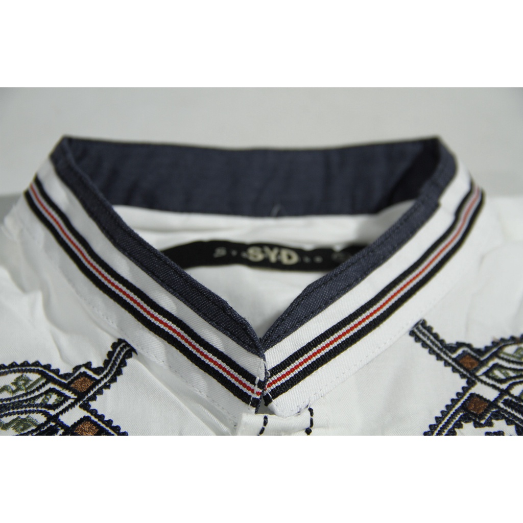 Baju Koko Pria Lengan Pendek Syahdika Putih Motif Bordir 13 | Pakaian Solat Pria | Baju Muslim