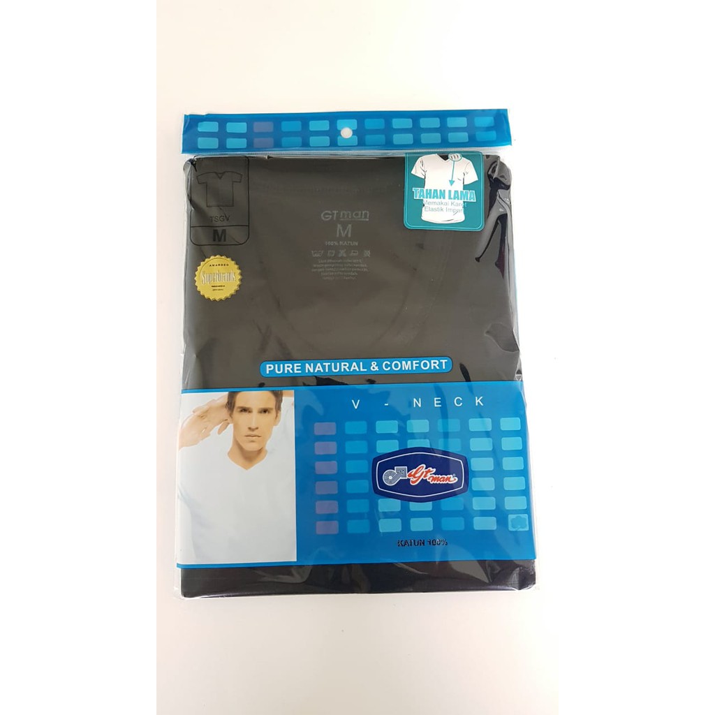 Kaos Dalam Oblong Singlet Pria V -Neck T-Shirt - GT Man TSGV - White ( Putih ) / Black ( Hitam )