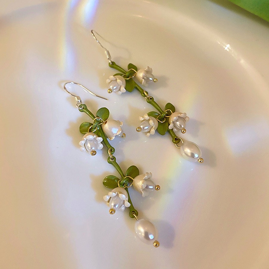 Hu Hu Hu Hu Hu Alat Bantu Pasang Kacamata♡ 1 Pasang Anting Kait Desain Daun Hijau Aksen Mutiara Tiruan Untuk Hadiah