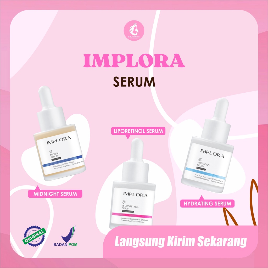 IMPLORA FACE SERUM , LUMINOUS Serum/ MIDNIGHT Serum/ ACNE Serum/ PEELING SERUM (BPOM) (GROSIR)