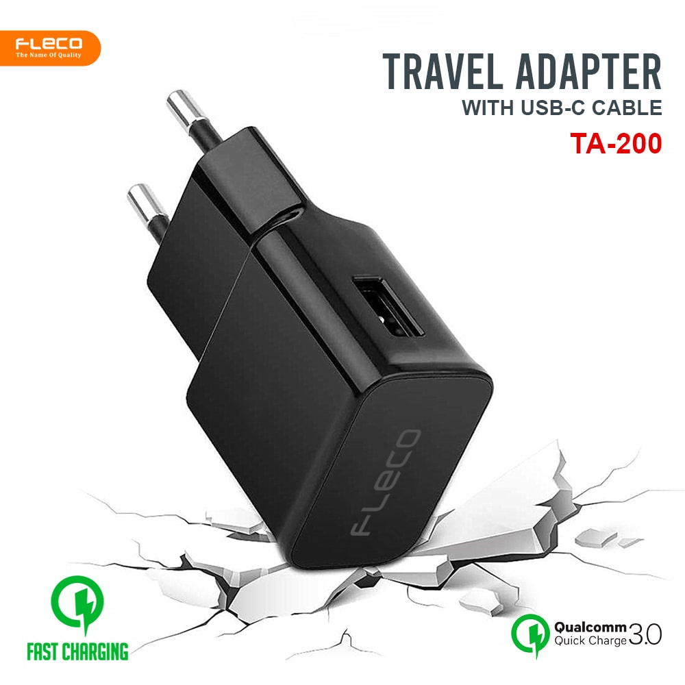 Charger FLECO TA-200 Single USB Port 3A Fast Charging QC 3.0A Cas OPPO Xiaomi Redmi Vivo