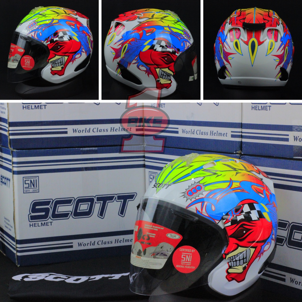 ( FREE STIKER ) HELM SCOTT RAM 5 RUSSEL WHITE/ HELM HALF FACE + FREE STIKER SCOTT / ARAI / TSR R5 BE