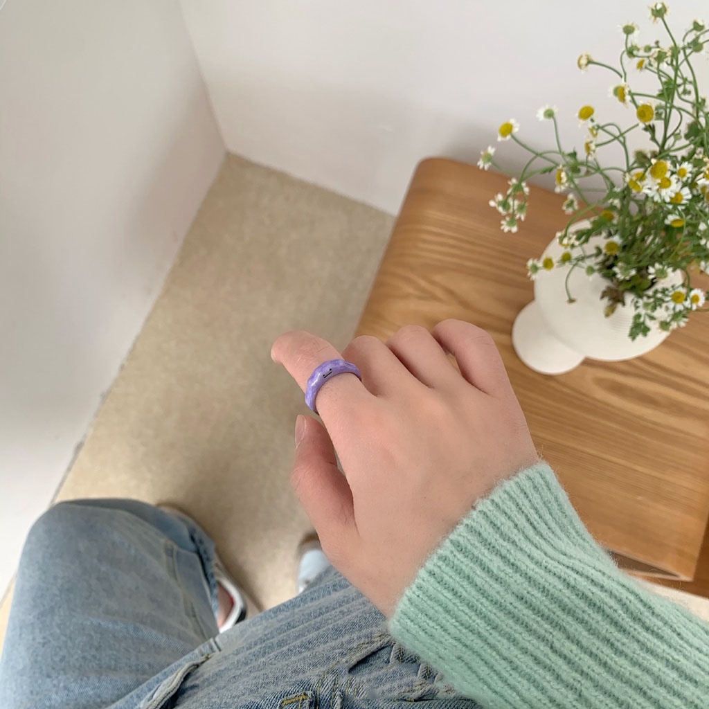 Cincin Jari Telunjuk Model Terbuka Dapat Disesuaikan Desain Kartun Monster Kecil Warna Ungu Untuk Wanita