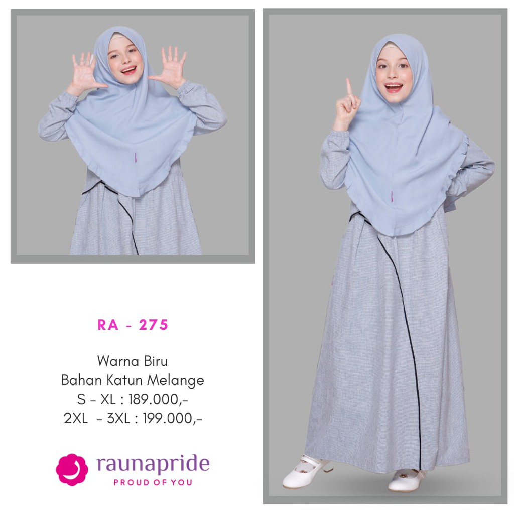 RAUNA ORIGINAL RA 275 BIRU RA 276 COKLAT SARIMBIT 276 GAMIS ANAK RAUNA RA 275 RA 276 FASHION MUSLIM