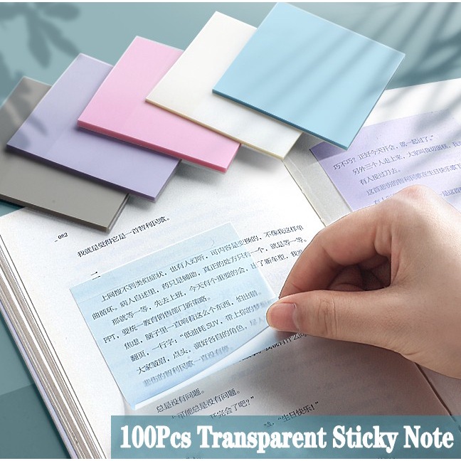 50 Lembar / Set Sticky Note Transparan Tahan Air Untuk Penanda Buku / Memo