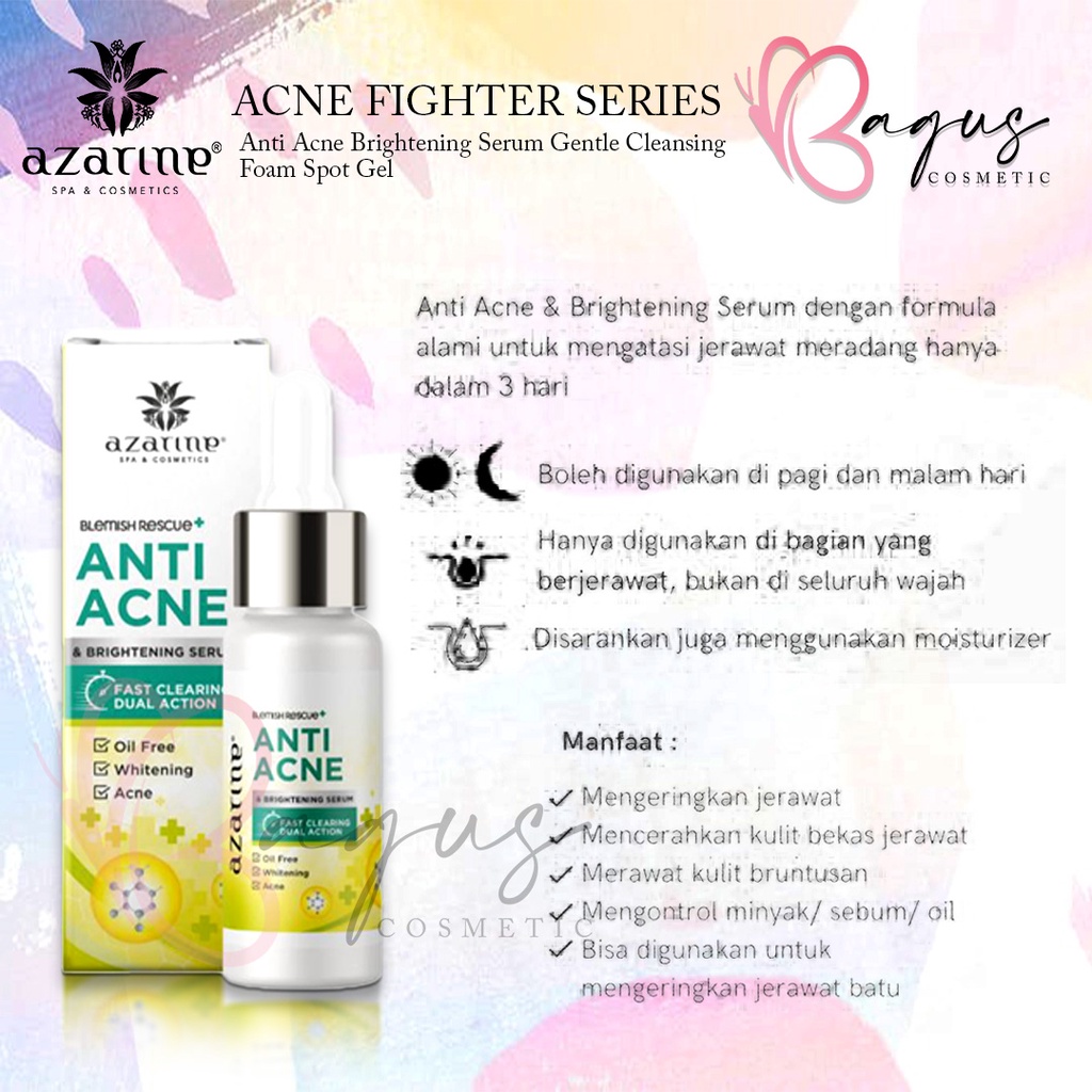 ⭐BAGUS⭐ AZARINE ACNE FIGHTER SERIES | Anti Acne Brightening Serum Gentle Cleansing Foam Spot Gel