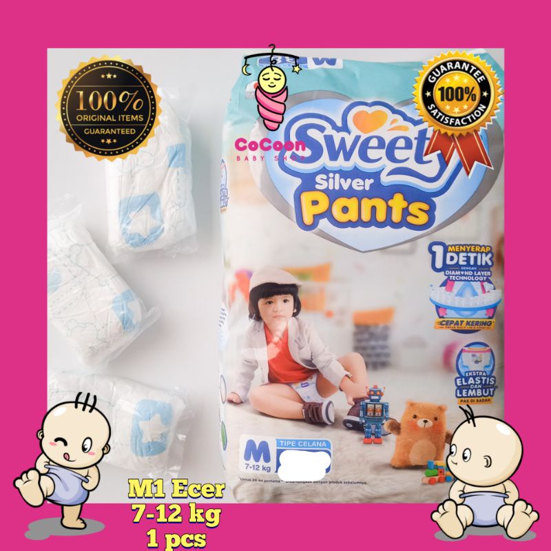 Popok Bayi Sweety Silver Pants Sachet / Satuan / Ecer M1 M 1