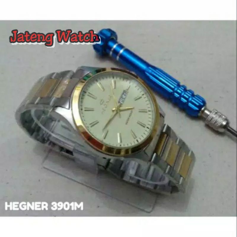 Jam tangan pria HEGNER 3901M silver gold Original