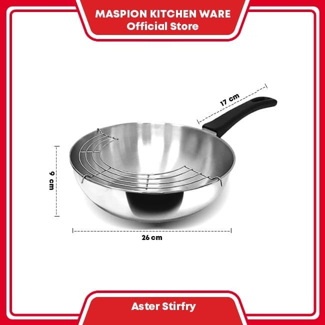 MASPION Wajan Stainles Panda Aster Stirfry 26 cm Tempura Rak