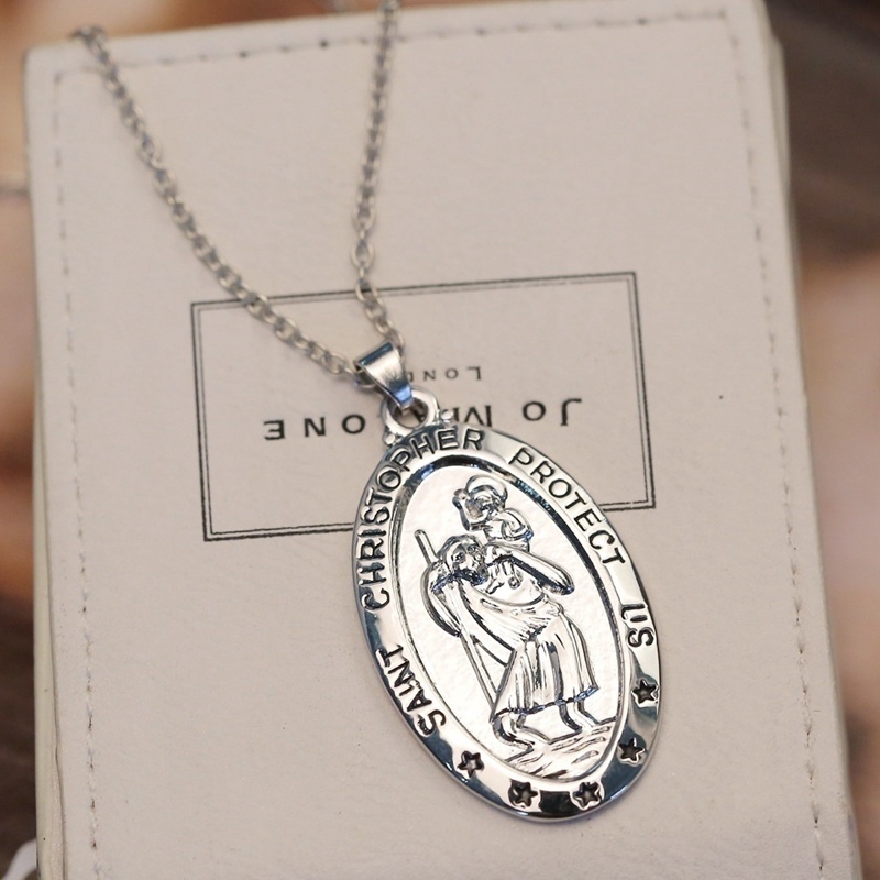 Kalung Liontin St. Christopher Bahan S925 Silver Gaya Vintage Untuk Pria Dan Wanita