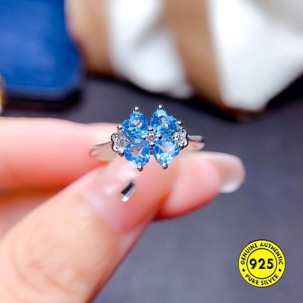 Cincin Model Terbuka Dengan Batu Topaz Biru Untuk Wanita