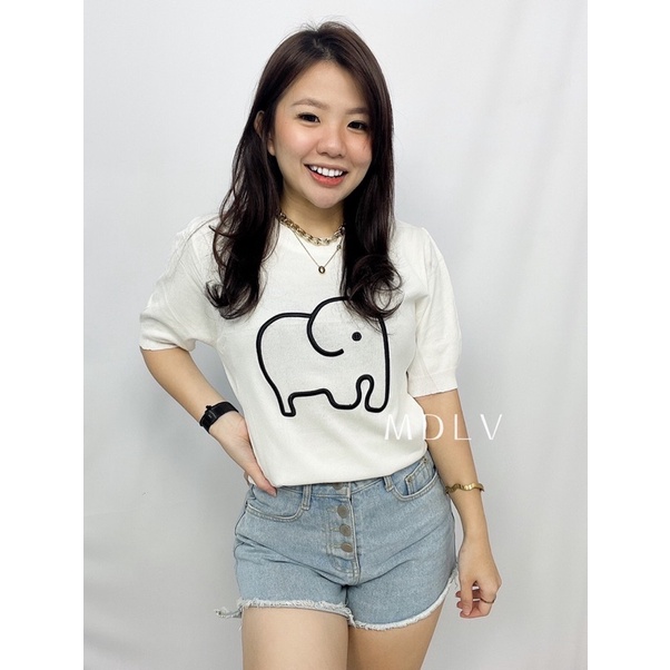 MDLV ~ H148# Elephant Knitted Top atasan Kaos Rajut import Fashion Import