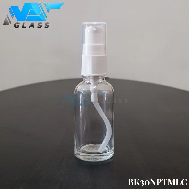 botol pump treatment 30ml kaca bening tebal / botol kaca 30ml tutup pump