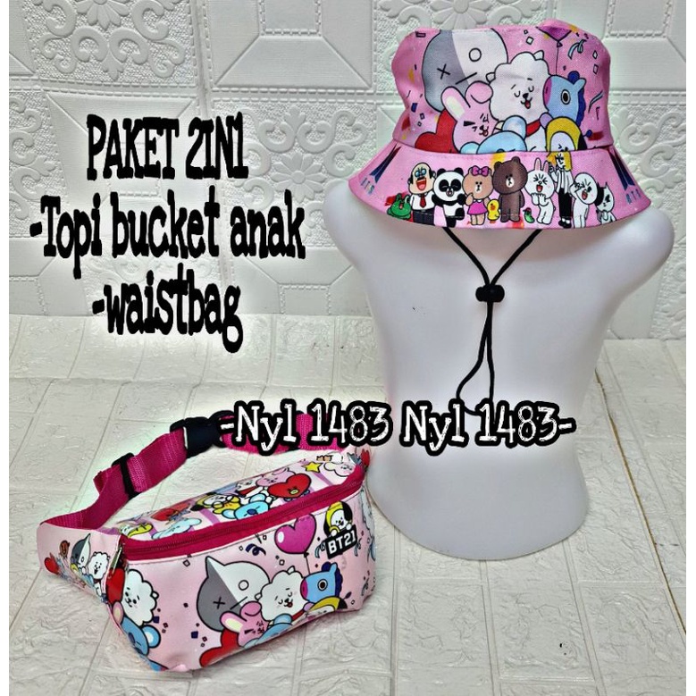 (BISA COD) RANSEL ANAK PEREMPUAN BT21 / TAS ANAK PEREMPUAN/ WAISTBAG ANAK/ TOPI JAM ANAK KARAKTER BT