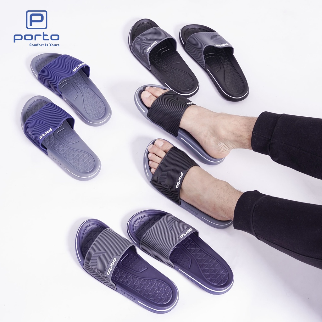 1041M - Porto Leveling Sandal Pria Harian Simpel Slip On Casual Nyaman Karet Terbaru