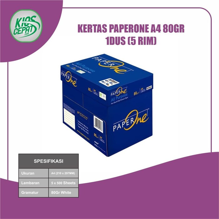 

SALE!! [KHUSUS GOJEK/GRAB] KERTAS PAPERONE A4 80GR 1DUS = 5 RIM KERTAS HVS
