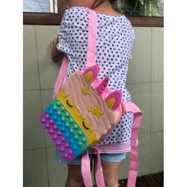 BLB Kids Tas Pop It Unicorn Kuda Poni Selempang Anak Rubber Gelembung Rainbow Pop It Unicorn Wallet Cross Bag Relieve Stress Children Fashion Bag