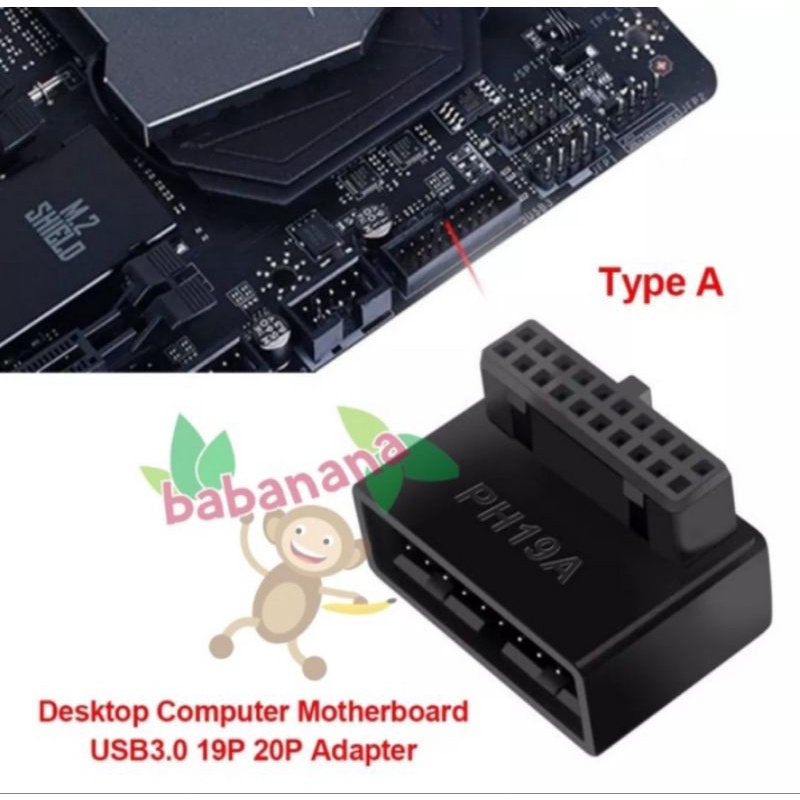 USB 3.0 20pin 19pin down siku 90 degree elbow motherboard black A